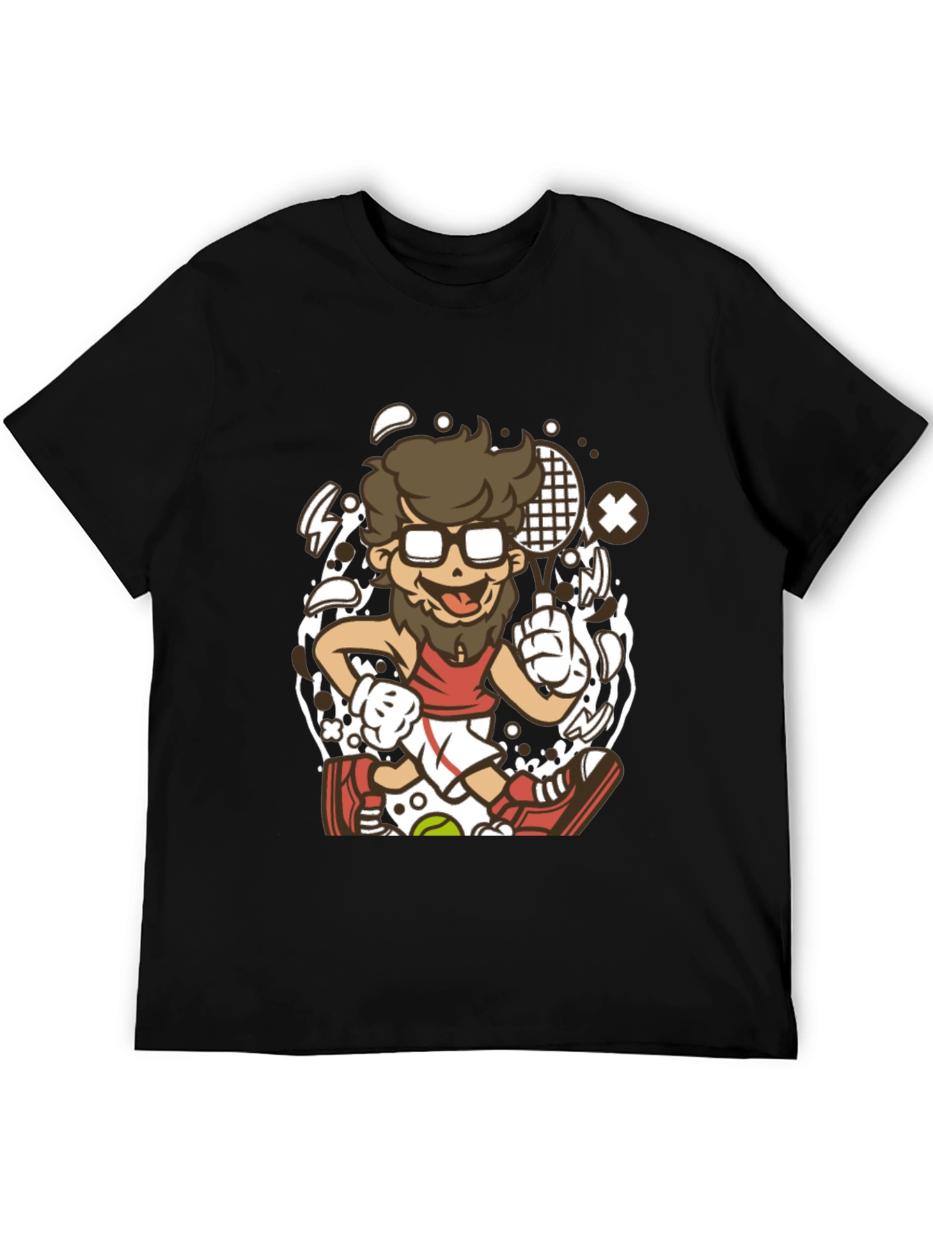 Cartoon Tennis Player Graphic Black T-Shirt