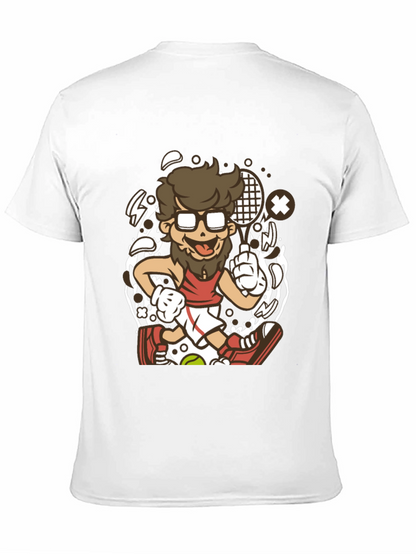 Cartoon Tennis Player Graphic Black T-Shirt