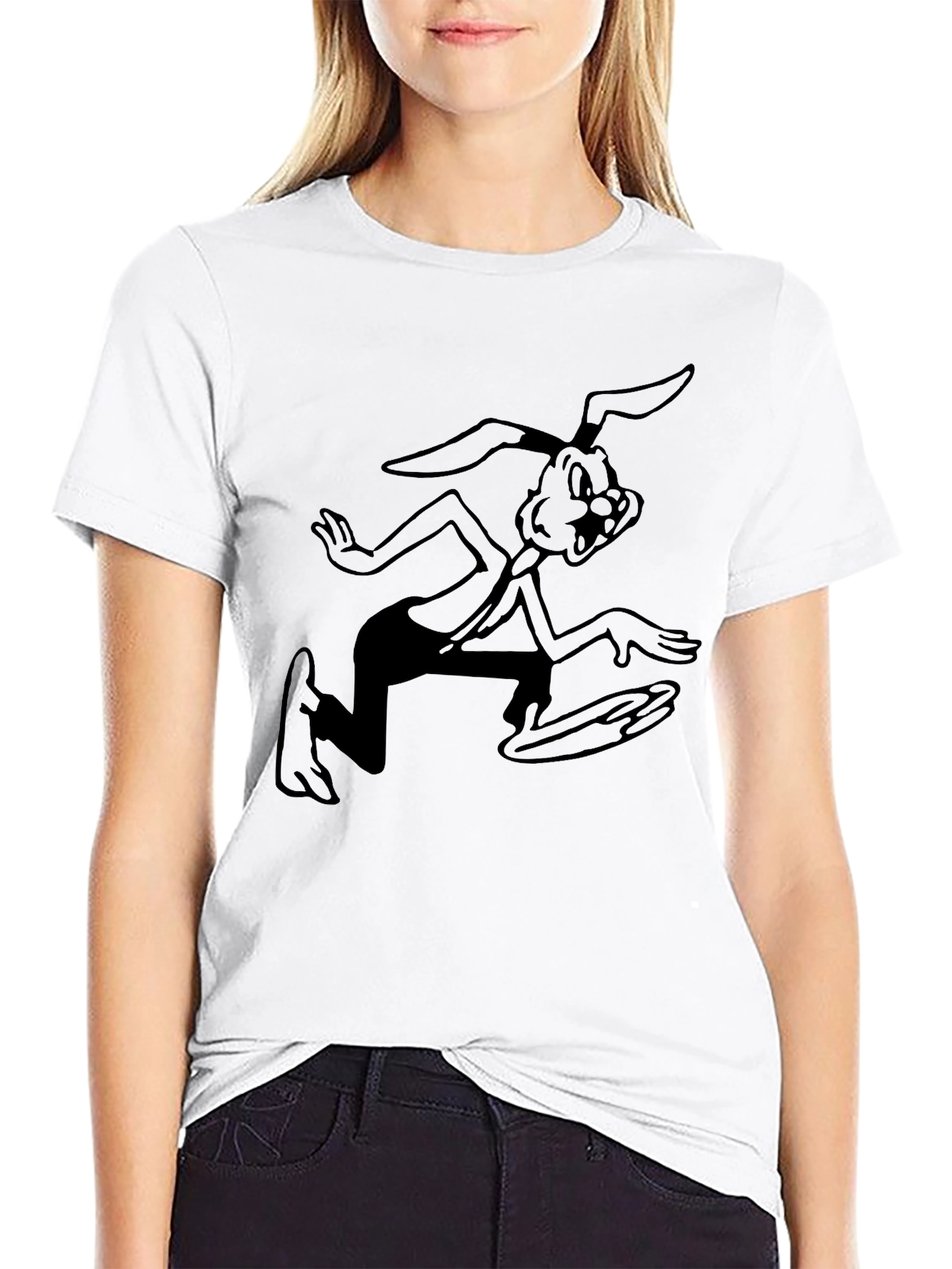 Cartoon Rabbit Black T-Shirt
