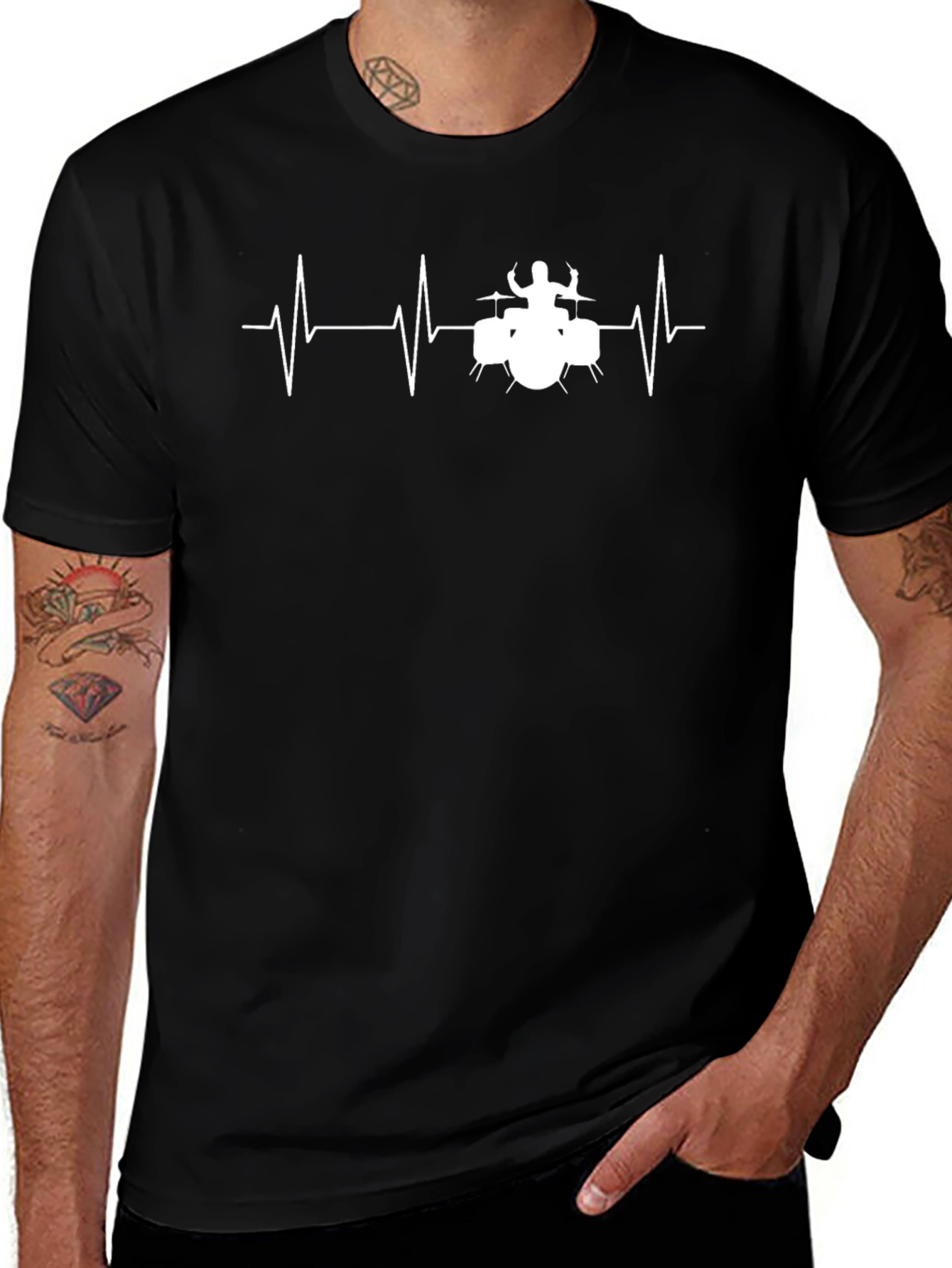 Drummer Heartbeat T-Shirt - Black