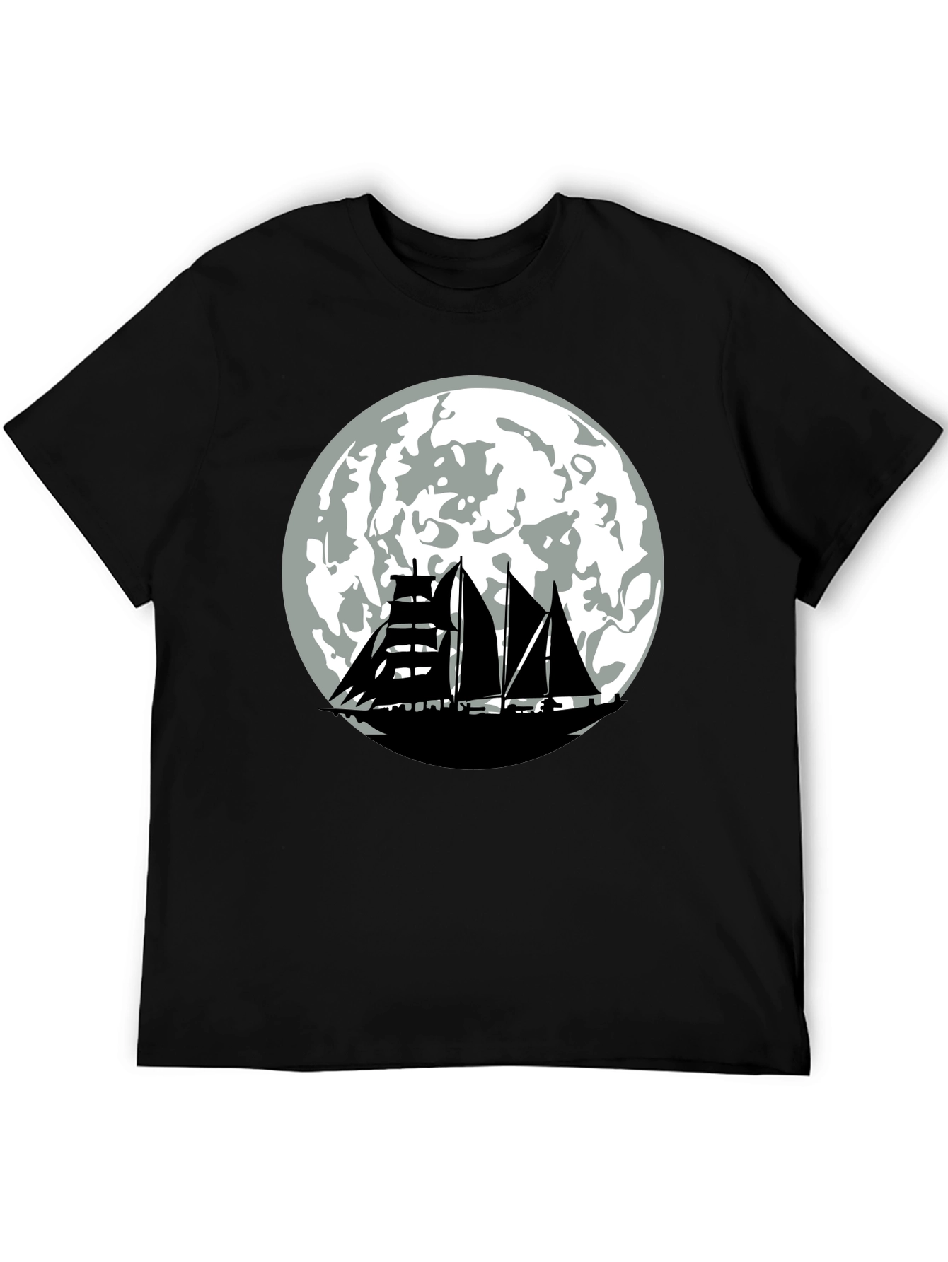 Sailboat Moon Graphic Tee - Black Cotton Shirt