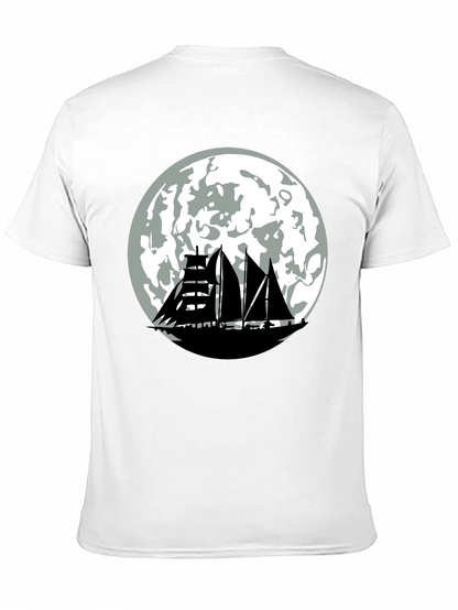 Sailboat Moon Graphic Tee - Black Cotton Shirt