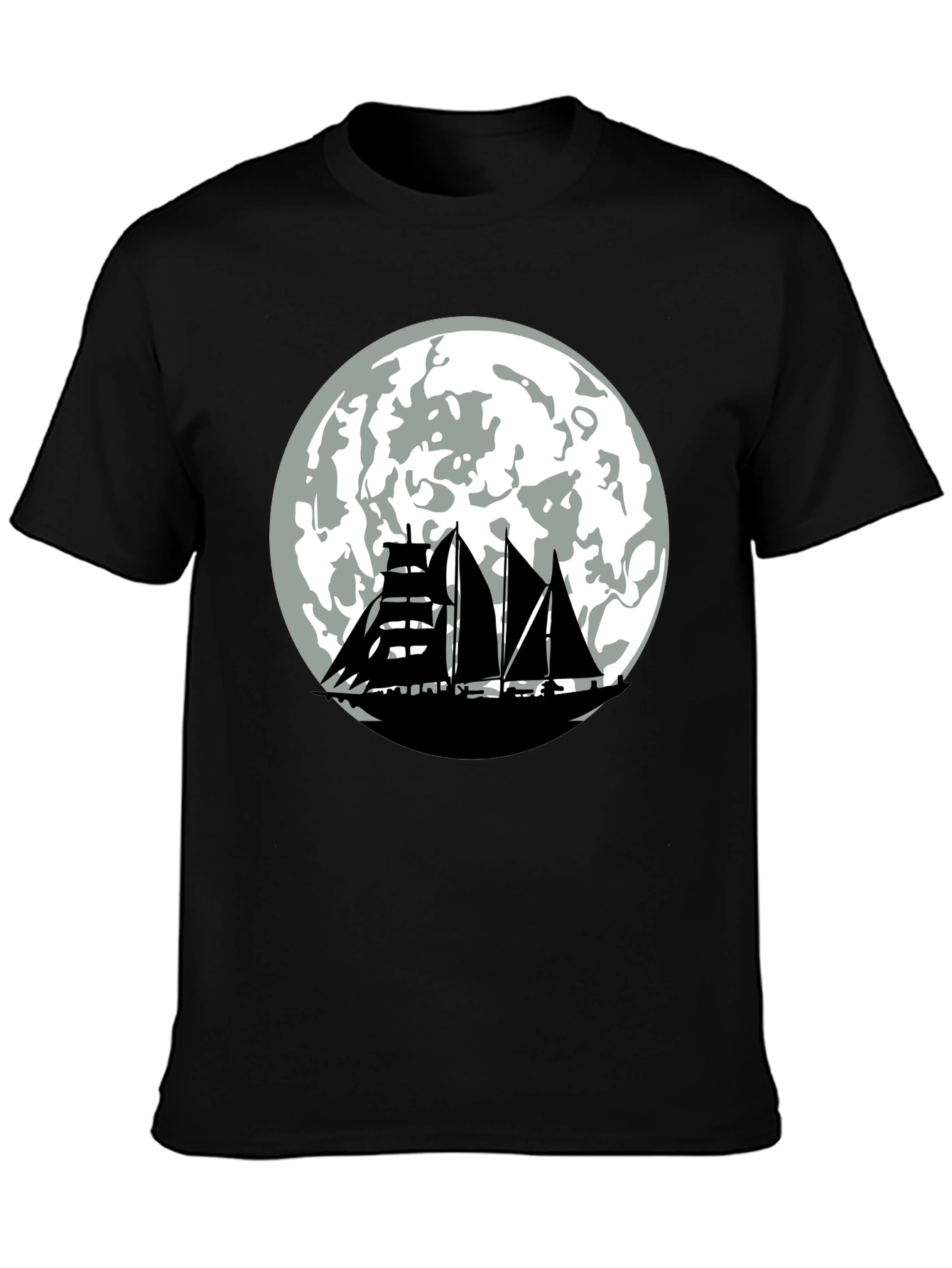 Sailboat Moon Graphic Tee - Black Cotton Shirt