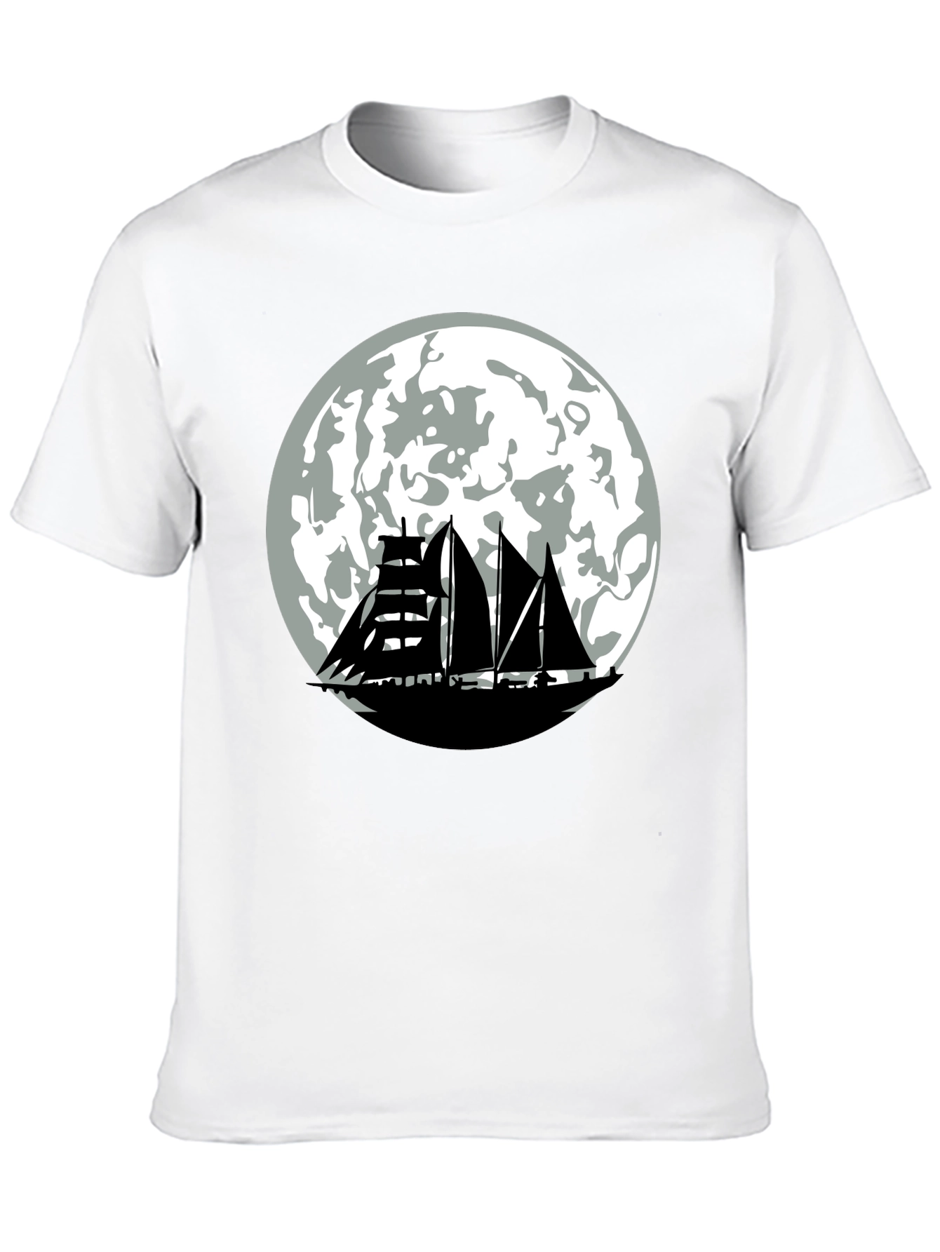 Sailboat Moon Graphic Tee - Black Cotton Shirt