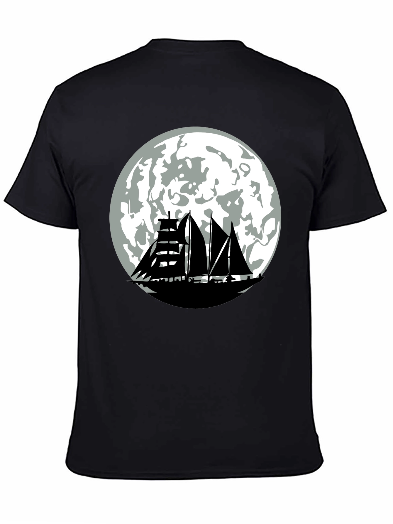 Sailboat Moon Graphic Tee - Black Cotton Shirt