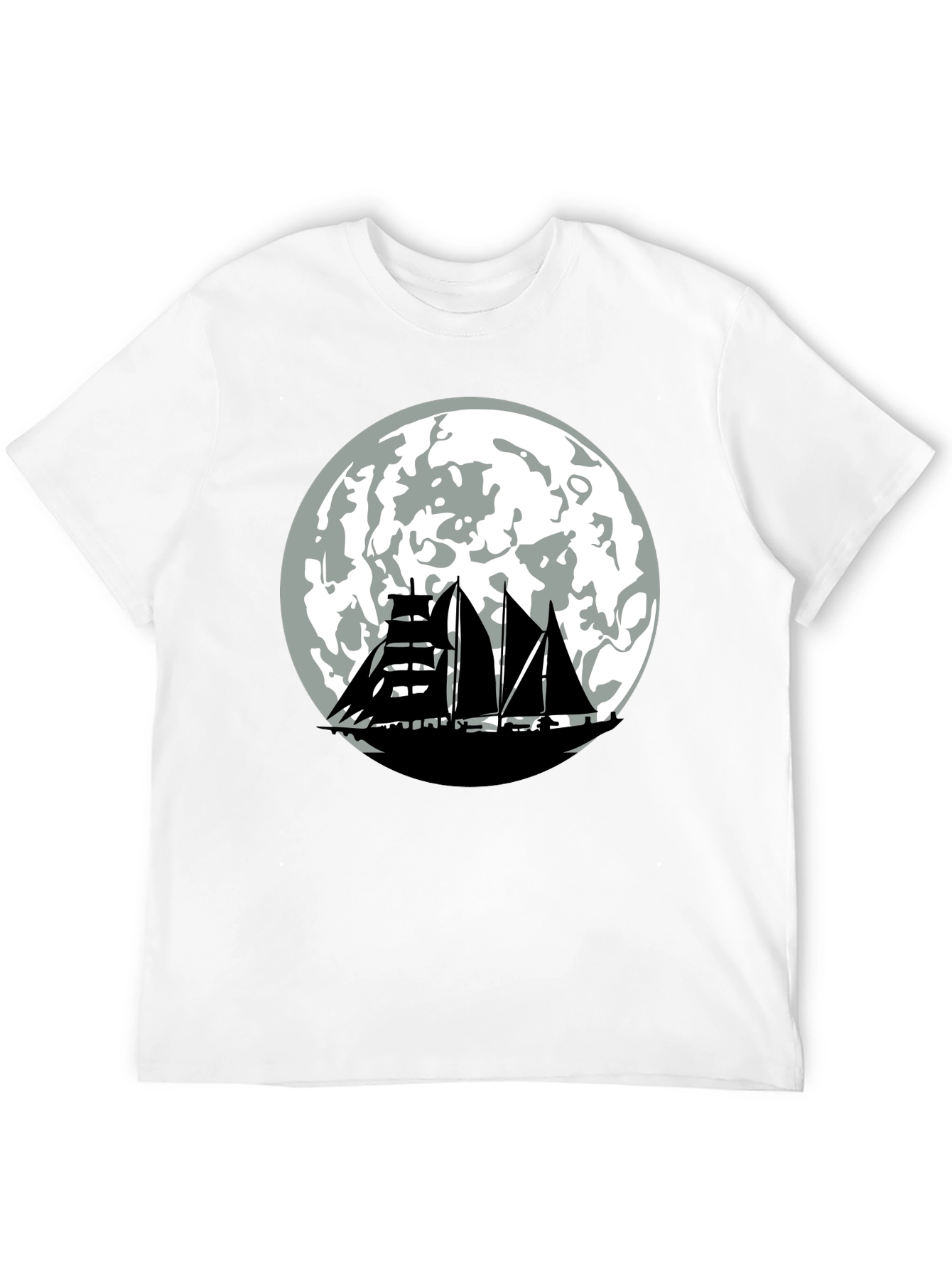 Sailboat Moon Graphic Tee - Black Cotton Shirt