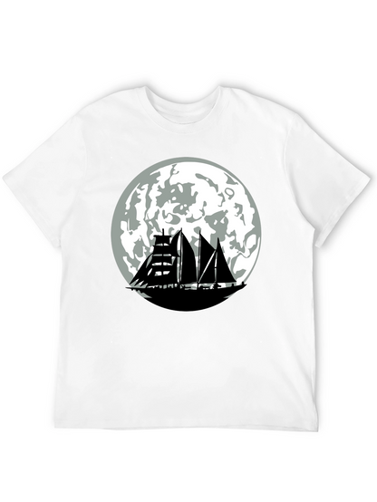 Sailboat Moon Graphic Tee - Black Cotton Shirt