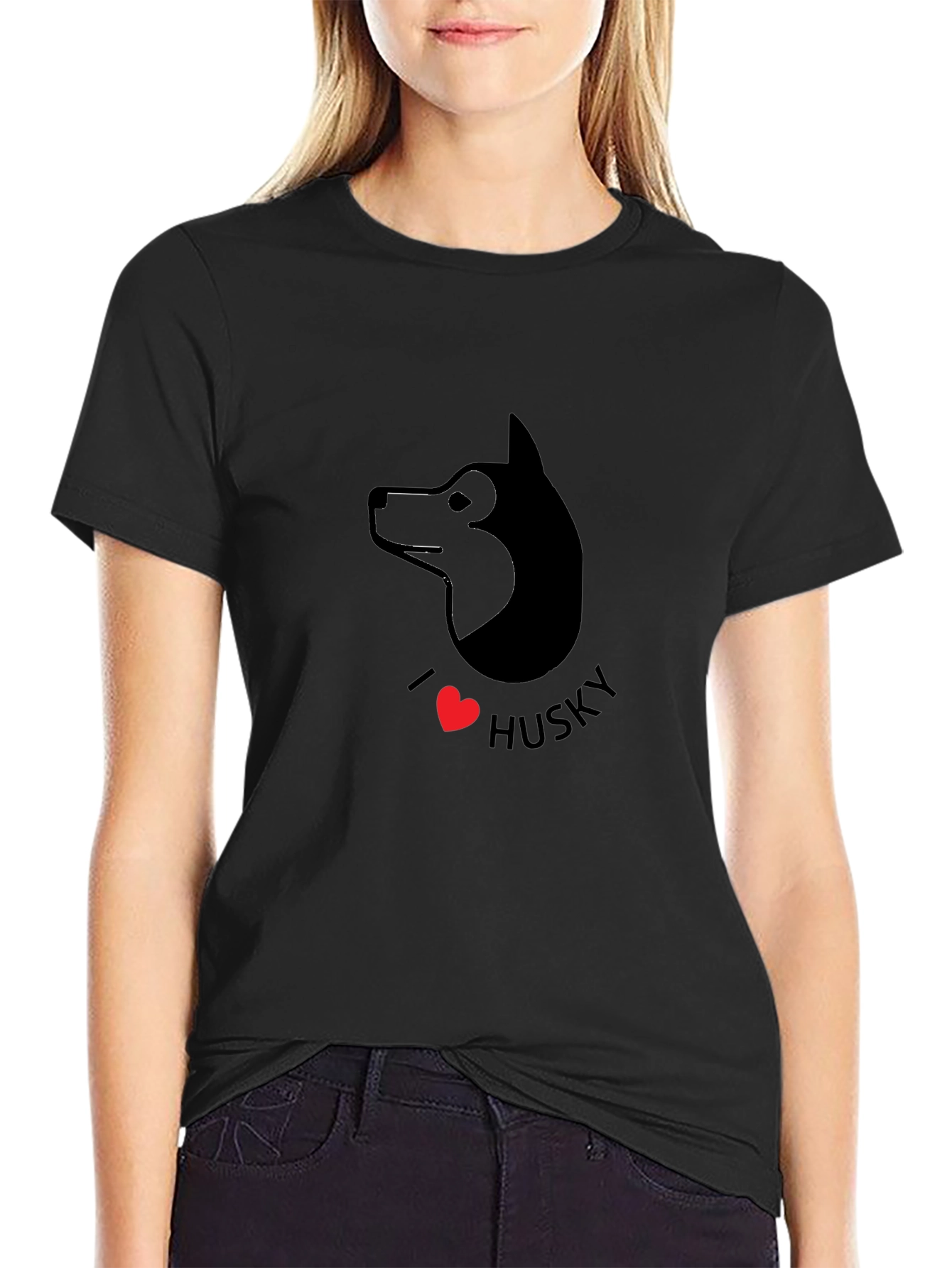 I Love Husky Graphic Tee - Black