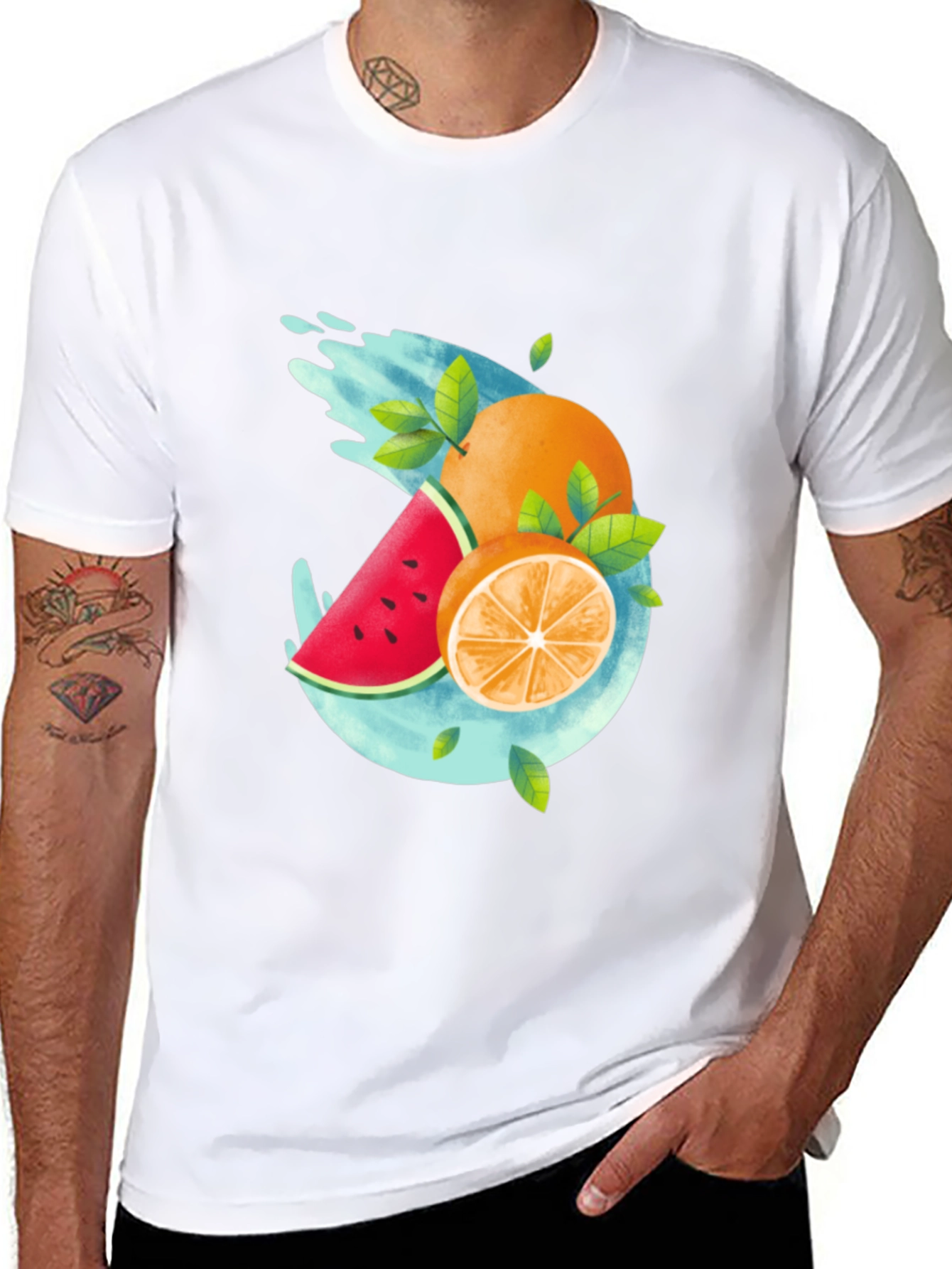 Summer Fruit Splash Graphic Tee - Black Casual T-Shirt
