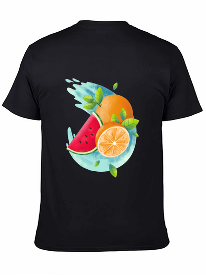 Summer Fruit Splash Graphic Tee - Black Casual T-Shirt