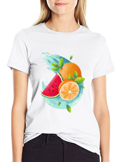 Summer Fruit Splash Graphic Tee - Black Casual T-Shirt