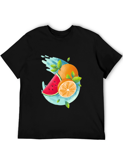 Summer Fruit Splash Graphic Tee - Black Casual T-Shirt