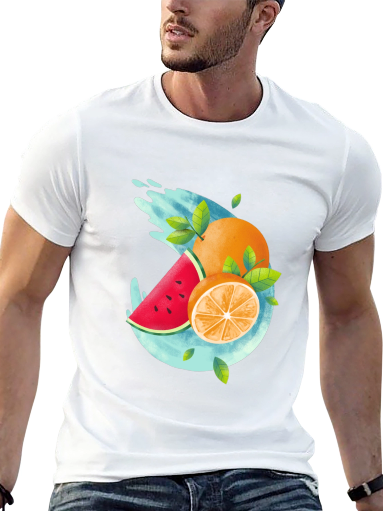 Summer Fruit Splash Graphic Tee - Black Casual T-Shirt