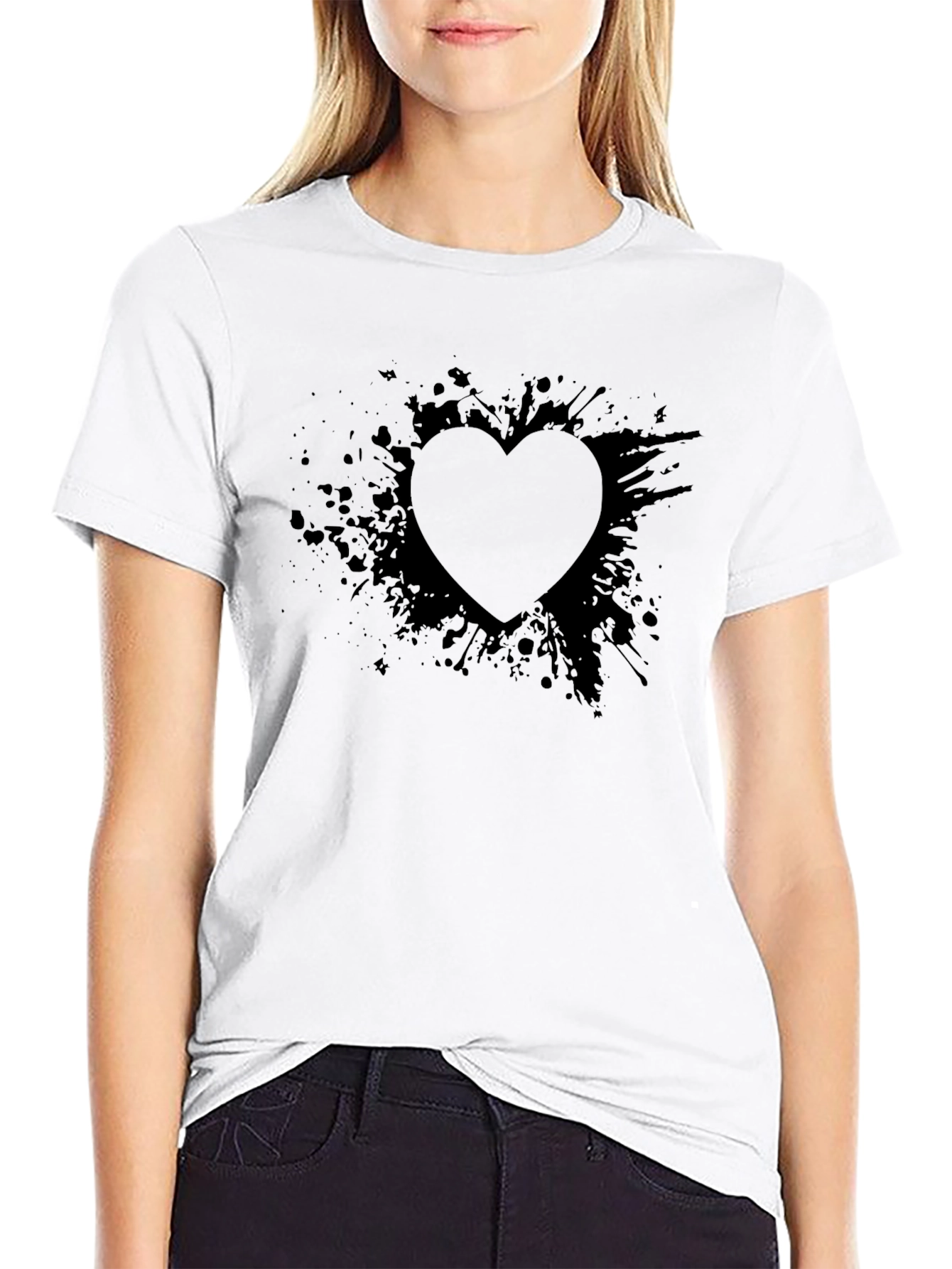Abstract Heart Graphic Black T-Shirt