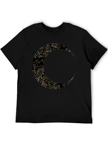 Floral Crescent Moon Graphic Black T-Shirt