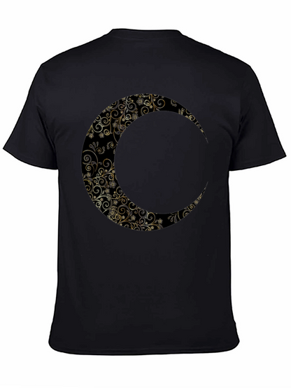 Floral Crescent Moon Graphic Black T-Shirt