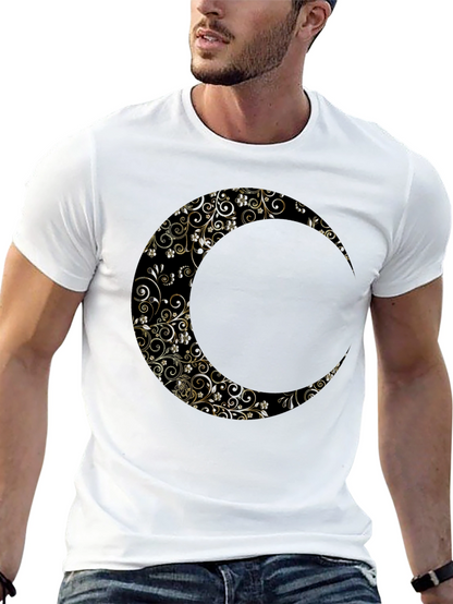 Floral Crescent Moon Graphic Black T-Shirt