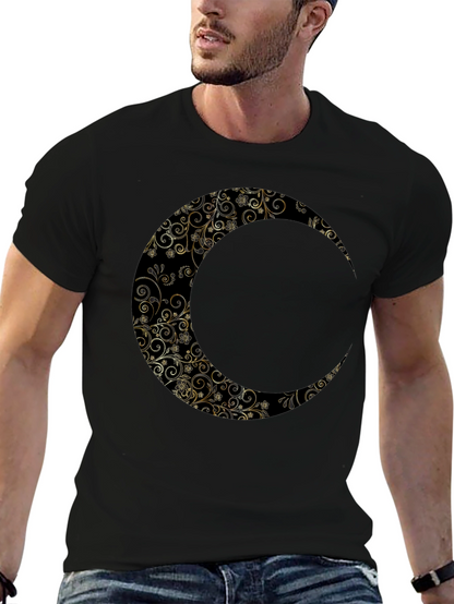 Floral Crescent Moon Graphic Black T-Shirt