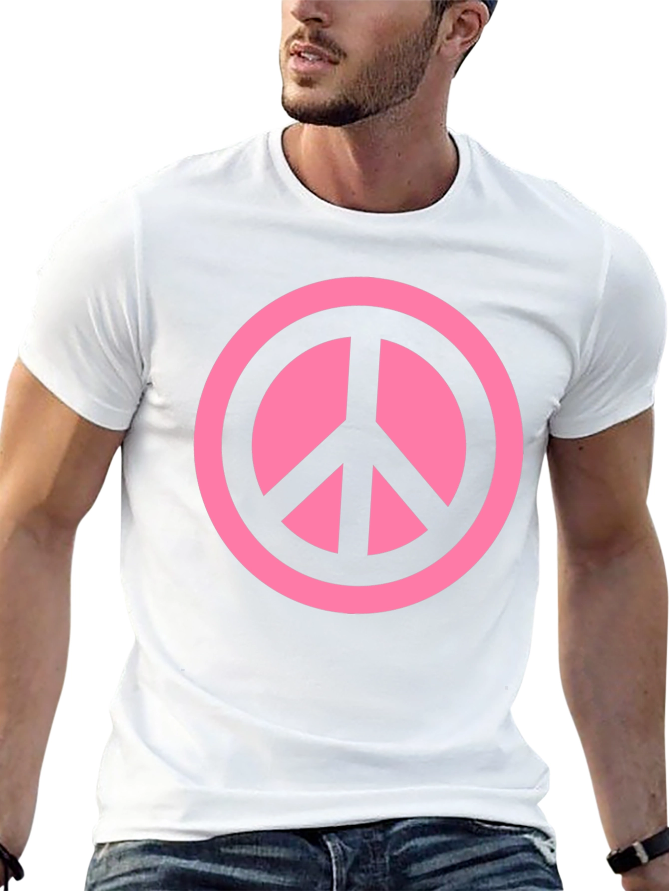 Pink Peace Sign Graphic Black T-Shirt