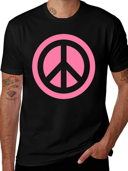 Pink Peace Sign Graphic Black T-Shirt