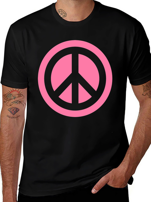 Pink Peace Sign Graphic Black T-Shirt