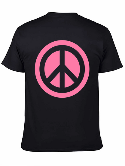 Pink Peace Sign Graphic Black T-Shirt