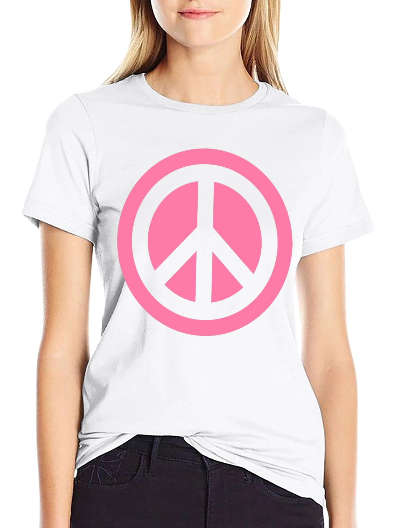 Pink Peace Sign Graphic Black T-Shirt
