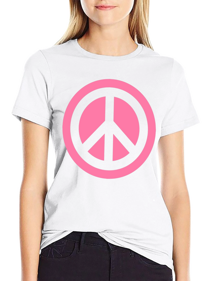 Pink Peace Sign Graphic Black T-Shirt
