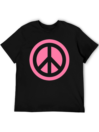 Pink Peace Sign Graphic Black T-Shirt