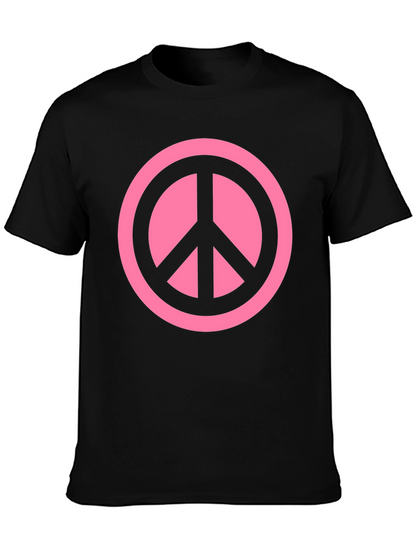 Pink Peace Sign Graphic Black T-Shirt