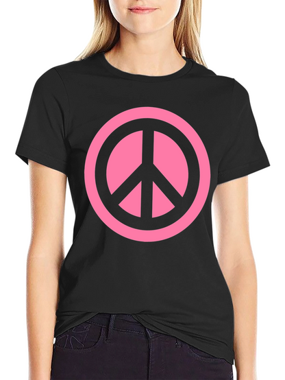 Pink Peace Sign Graphic Black T-Shirt