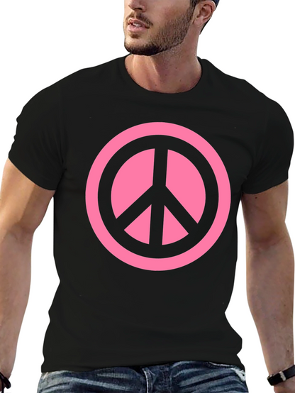 Pink Peace Sign Graphic Black T-Shirt