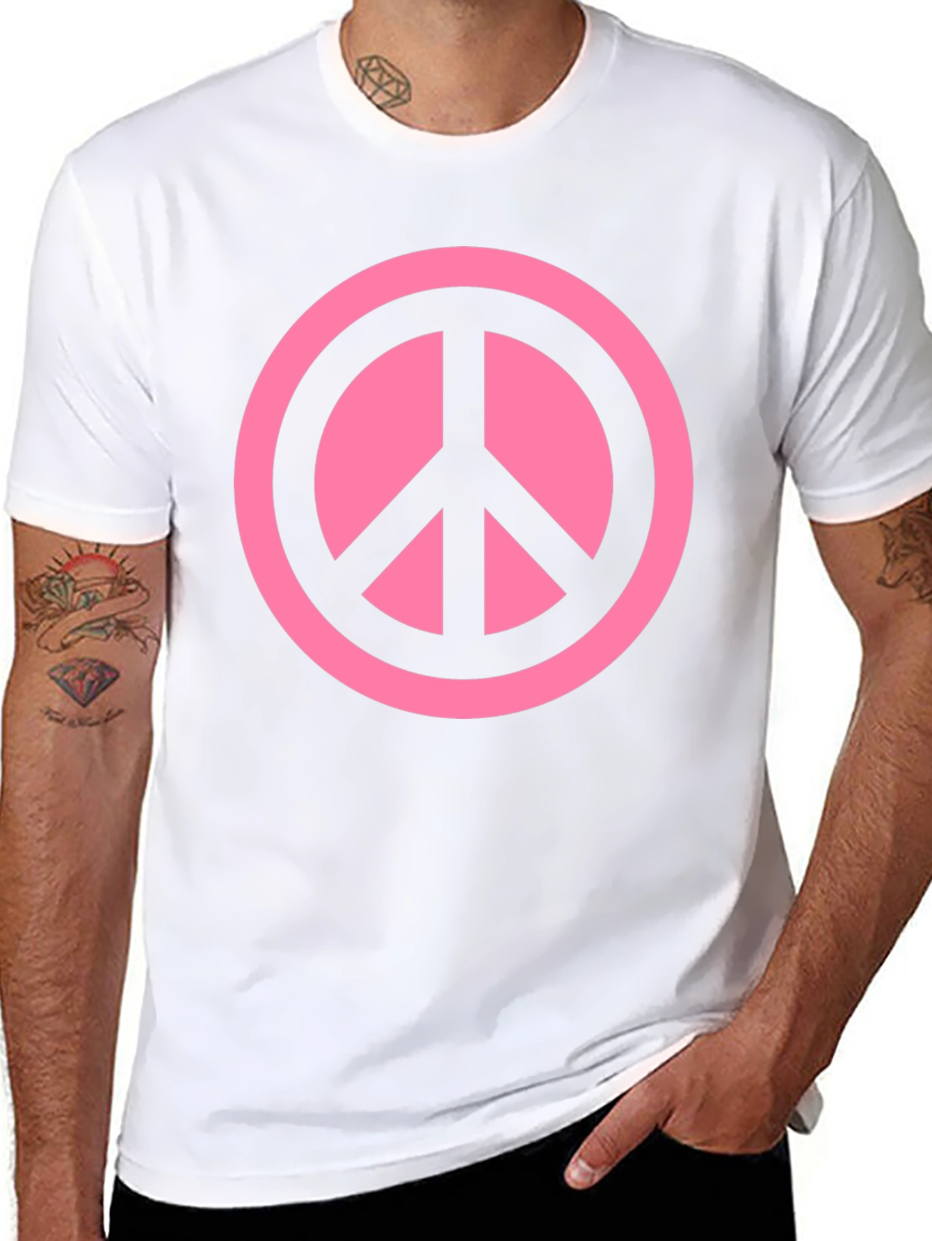 Pink Peace Sign Graphic Black T-Shirt