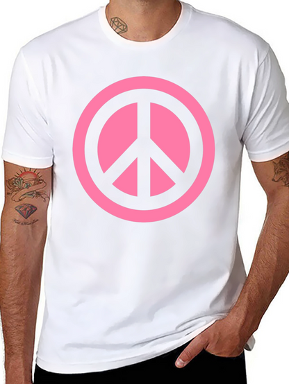 Pink Peace Sign Graphic Black T-Shirt