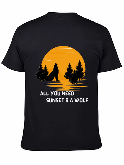 Wolf Sunset Graphic Tee - Nature Lovers T-Shirt