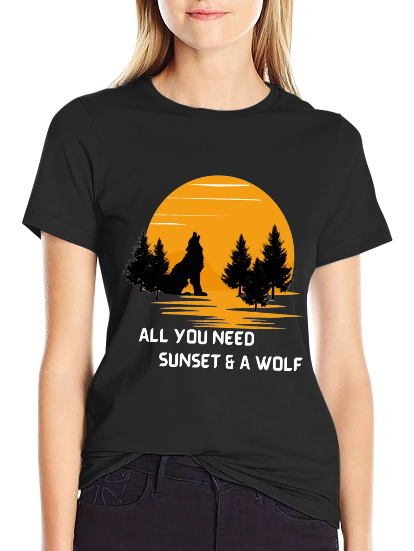 Wolf Sunset Graphic Tee - Nature Lovers T-Shirt