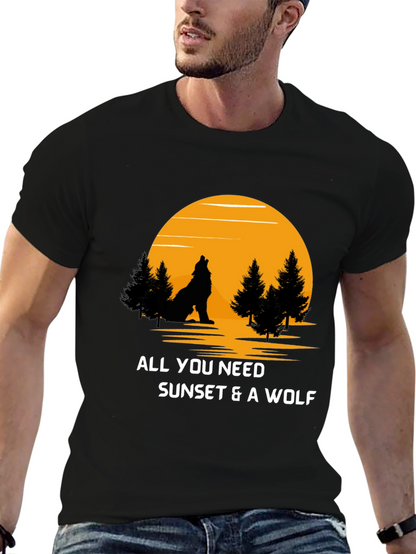 Wolf Sunset Graphic Tee - Nature Lovers T-Shirt