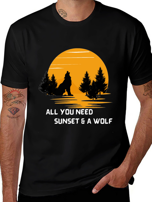 Wolf Sunset Graphic Tee - Nature Lovers T-Shirt