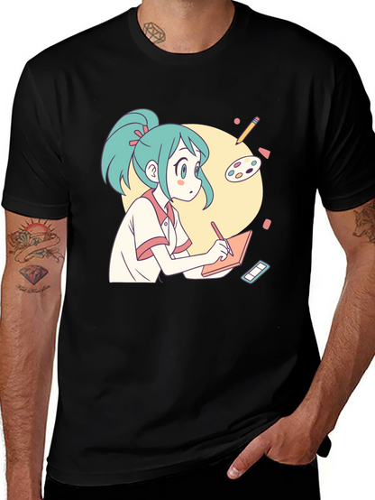 Anime Artist T-Shirt - Black Cotton Graphic Tee