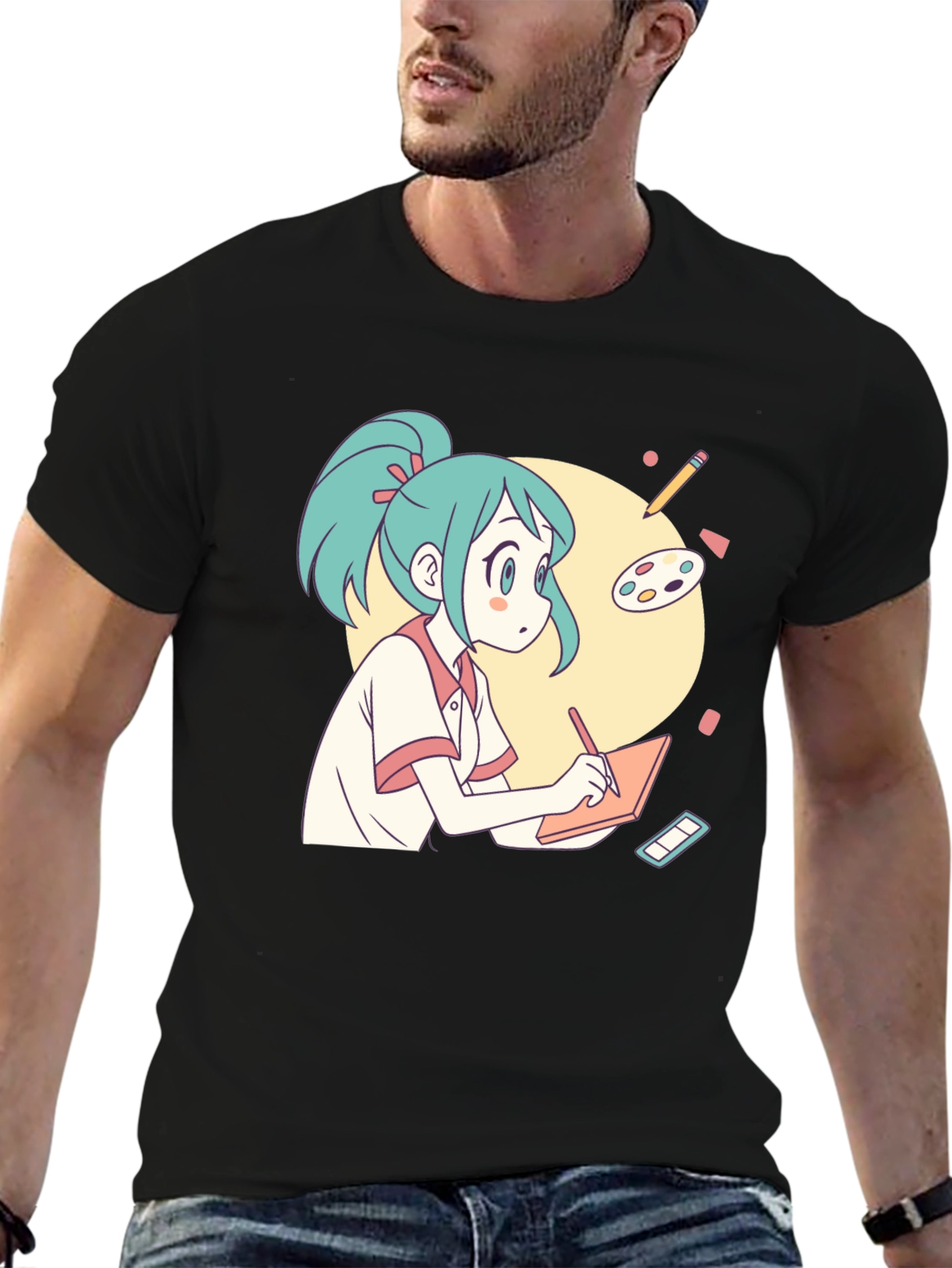 Anime Artist T-Shirt - Black Cotton Graphic Tee