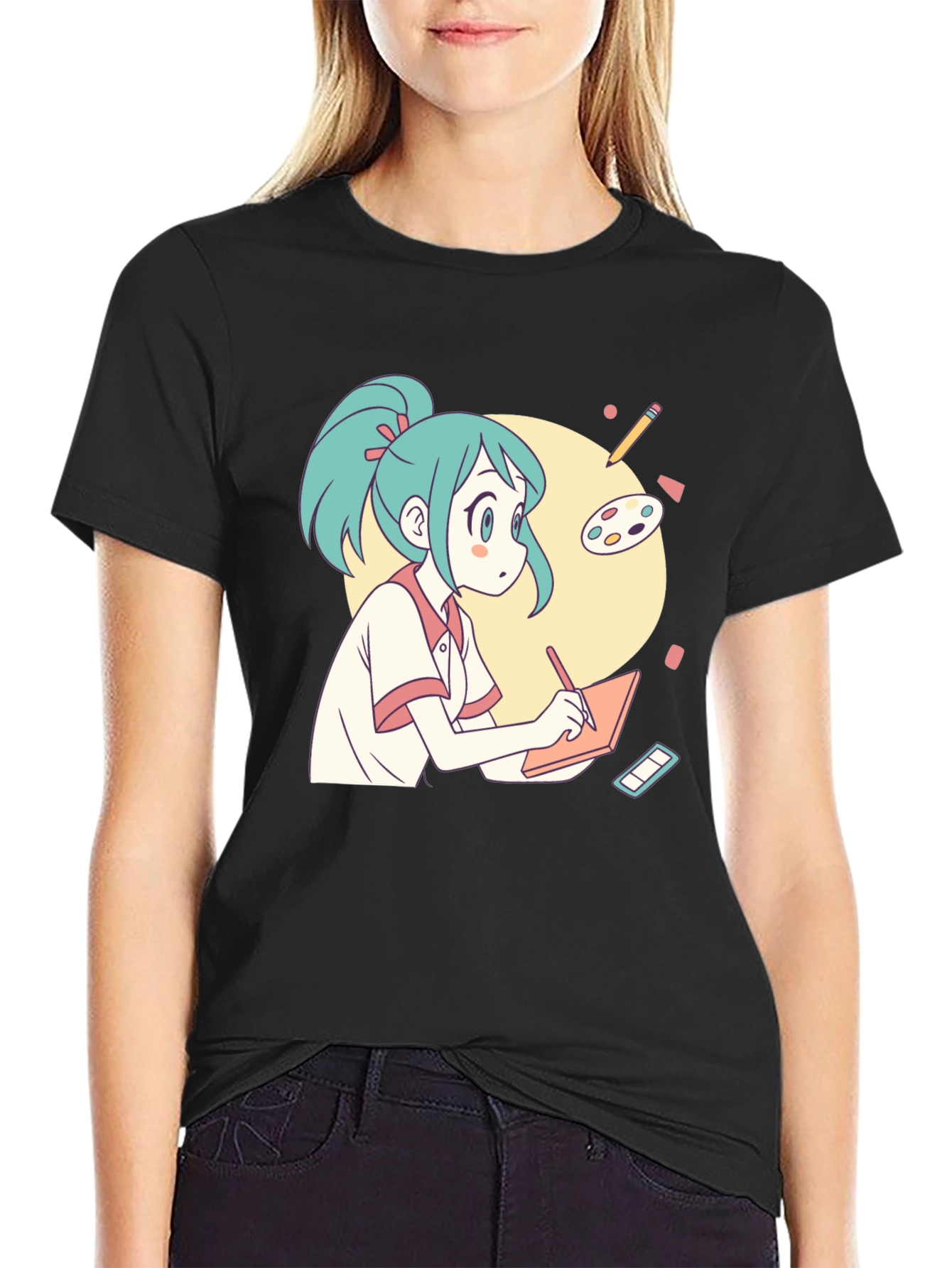 Anime Artist T-Shirt - Black Cotton Graphic Tee