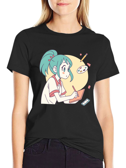Anime Artist T-Shirt - Black Cotton Graphic Tee