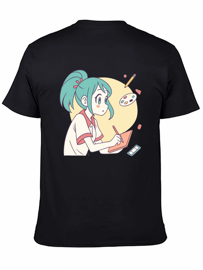 Anime Artist T-Shirt - Black Cotton Graphic Tee