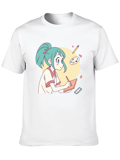 Anime Artist T-Shirt - Black Cotton Graphic Tee