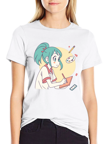 Anime Artist T-Shirt - Black Cotton Graphic Tee