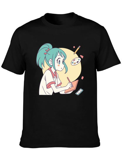 Anime Artist T-Shirt - Black Cotton Graphic Tee