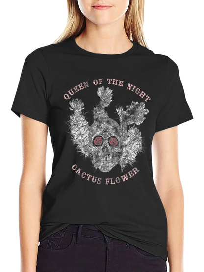 Queen of the Night Skull Cactus Flower Graphic Tee