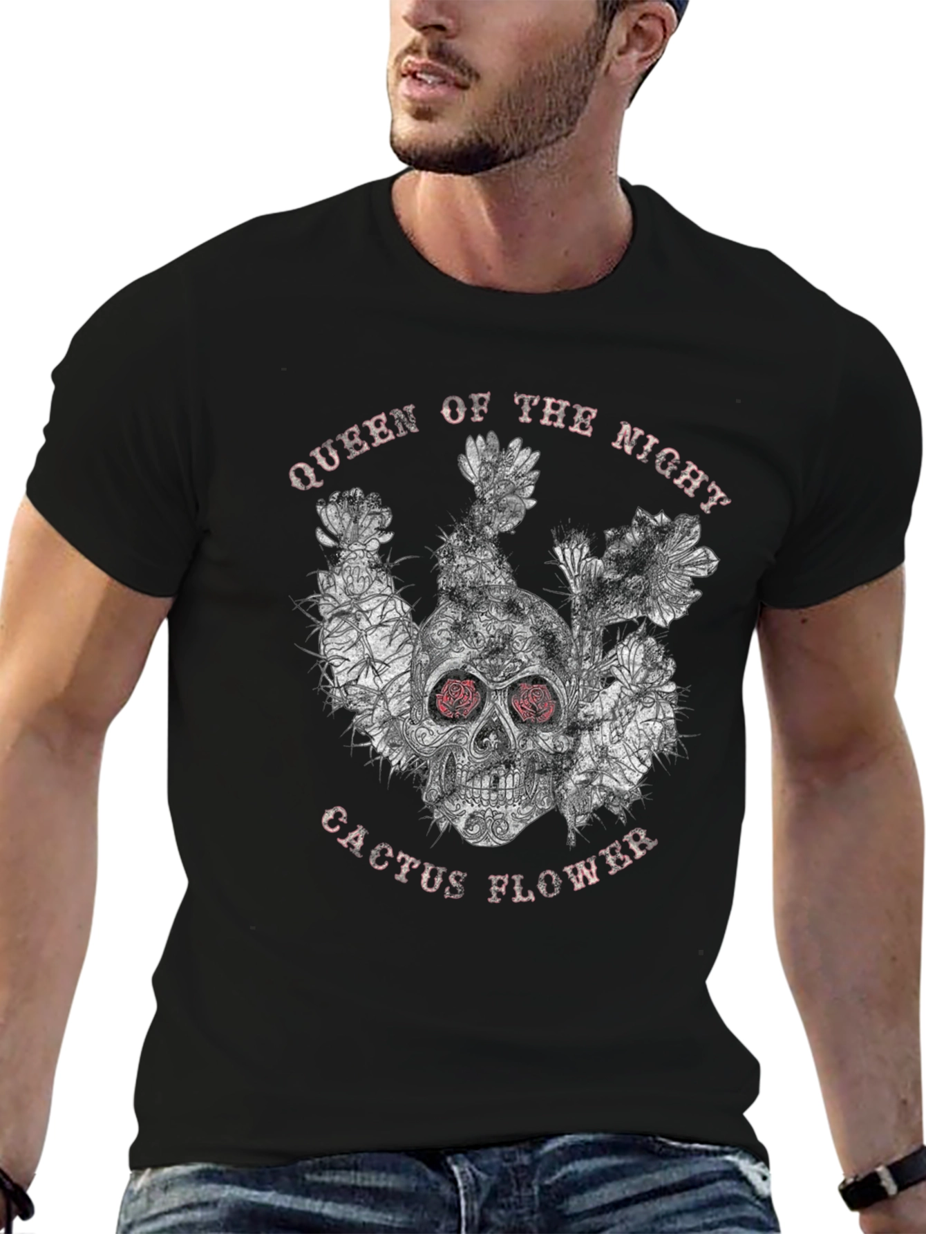 Queen of the Night Skull Cactus Flower Graphic Tee