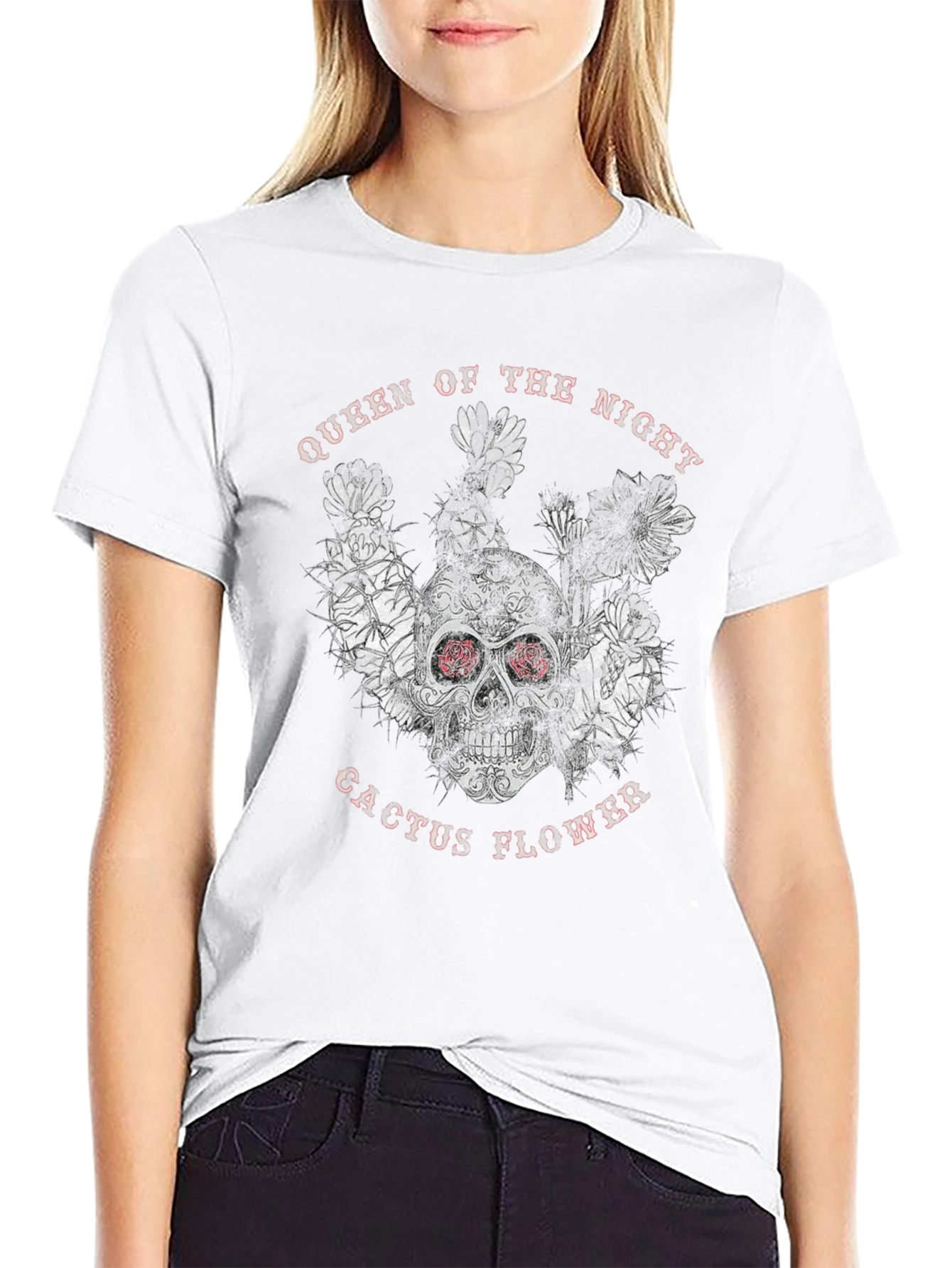 Queen of the Night Skull Cactus Flower Graphic Tee