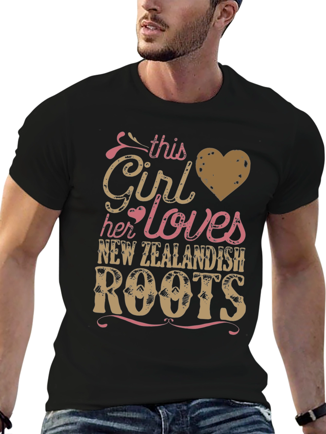 Girl Loves New Zealand Roots Black T-Shirt